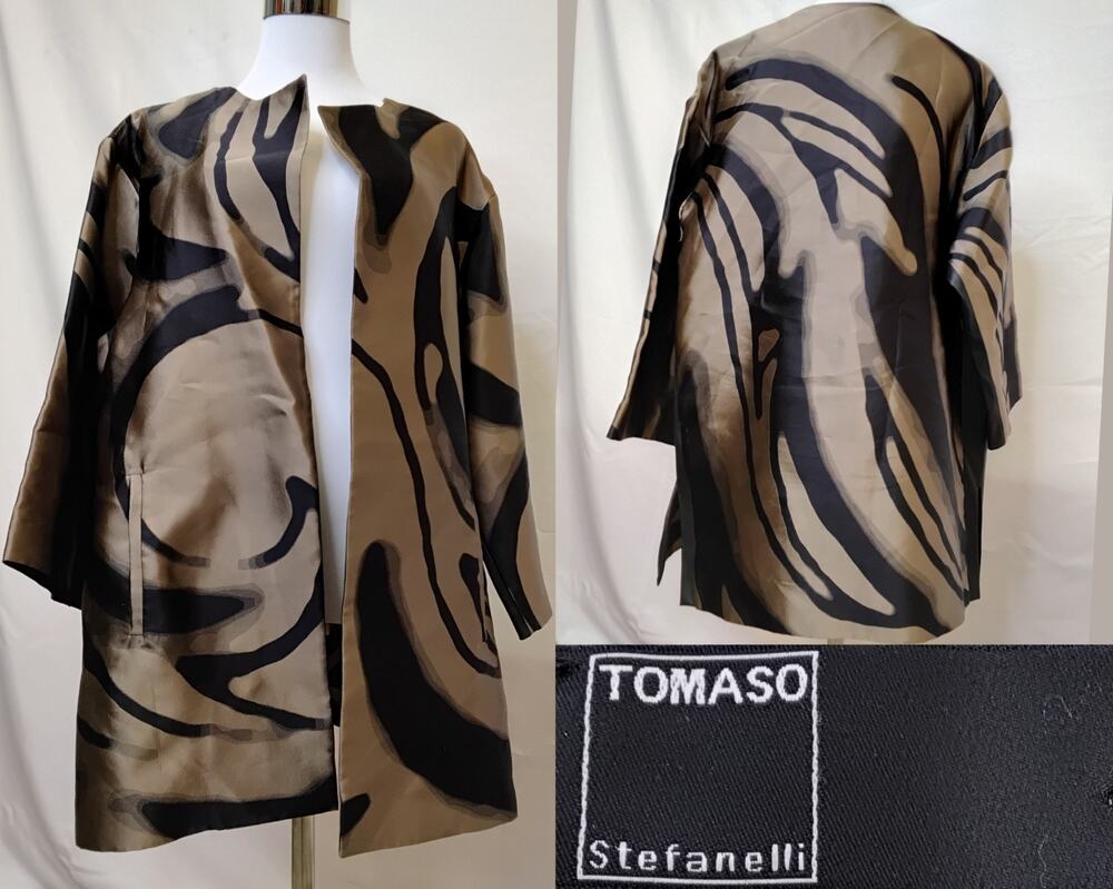 Tomaso Stefanelli Kimono Jacket Women's 42 Brown/Black Silk 1/2 Sleeve #Z4803